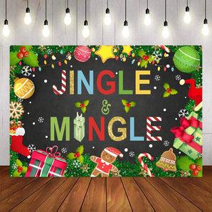 Mocsicka Jingle Mingle Happy Christmas Santa Claus with Gifts Theme Party Backdrops-Mocsicka Party