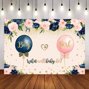 Mocsicka Boy or Girl Gender Reveal Flowers Gold Dots Baby Shower Backdrops-Mocsicka Party