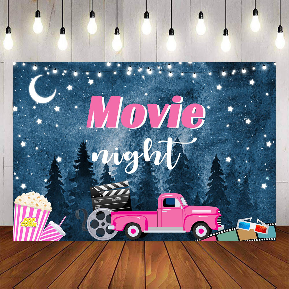 Mocsicka Movie Night Pink Car and Popcorns Theme Party Decor Backgrouns-Mocsicka Party