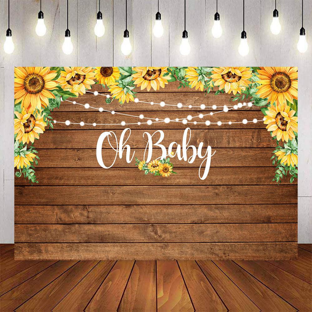 Mocsicka Oh Baby Wooden Floor and Sunflowers Baby Shower Decor Backdrops-Mocsicka Party