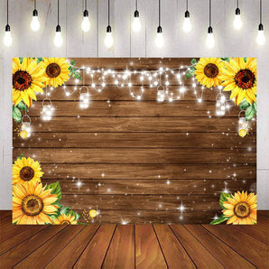 Mocsicka Wooden Floor Sunflowers and Glowing Bottles Baby Shower Backdrops-Mocsicka Party