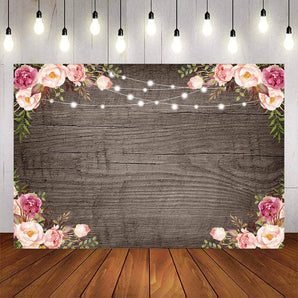 Mocsicka Wooden Floor Pink Flowers Bridal Shower Backdrop-Mocsicka Party