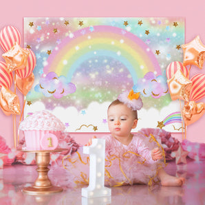 Mocsicka Rainbow and Glowing Dots Photo Banners Theme Party Decoration-Mocsicka Party