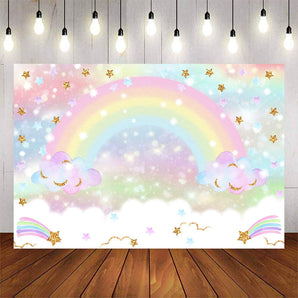 Mocsicka Rainbow and Glowing Dots Photo Banners Theme Party Decoration