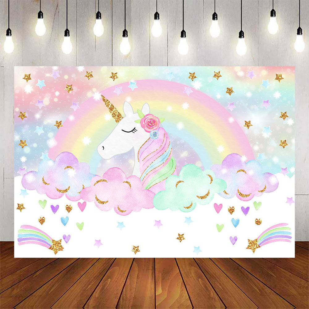 Mocsicka Unicorn and Rainbow Birthday Backdrop-Mocsicka Party