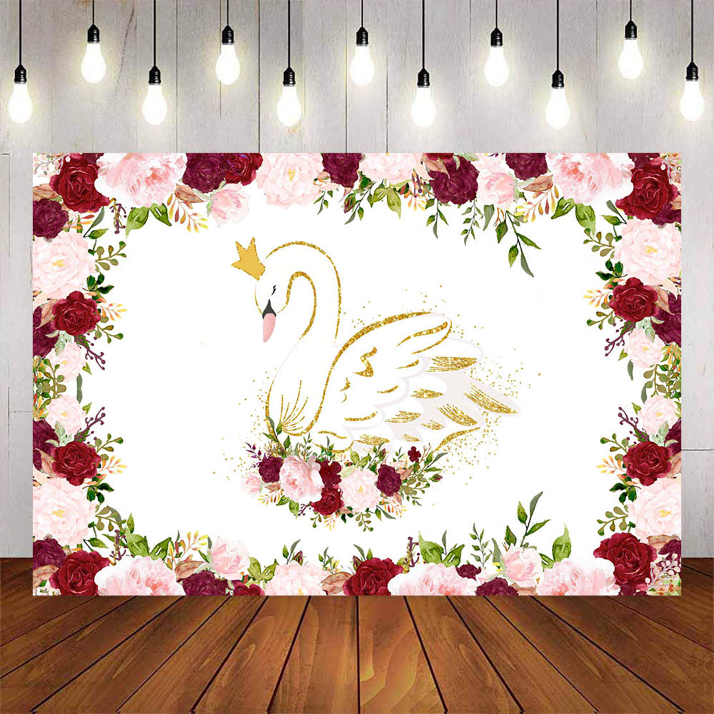 Mocsicka Golden Swan and Flowers Baby Shower Backdrop-Mocsicka Party