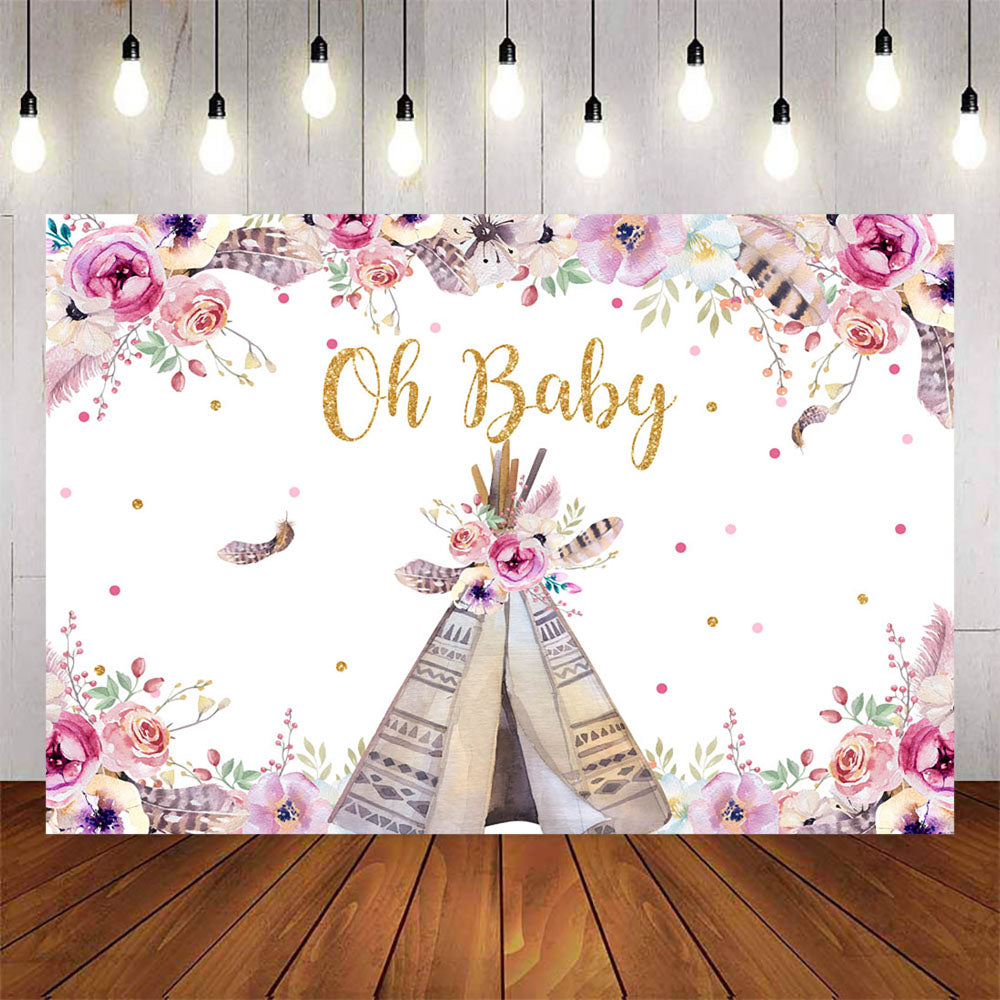 Mocsicka Oh Baby Flowers and Tent Baby Shower Party Background-Mocsicka Party