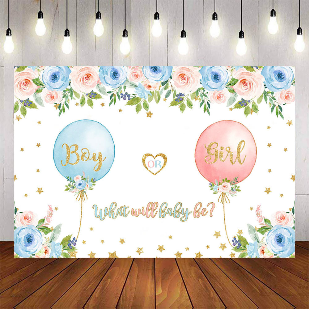 Mocsicka Boy or Girl Gender Reveal Balloons and Flowers Photo Backdrop-Mocsicka Party