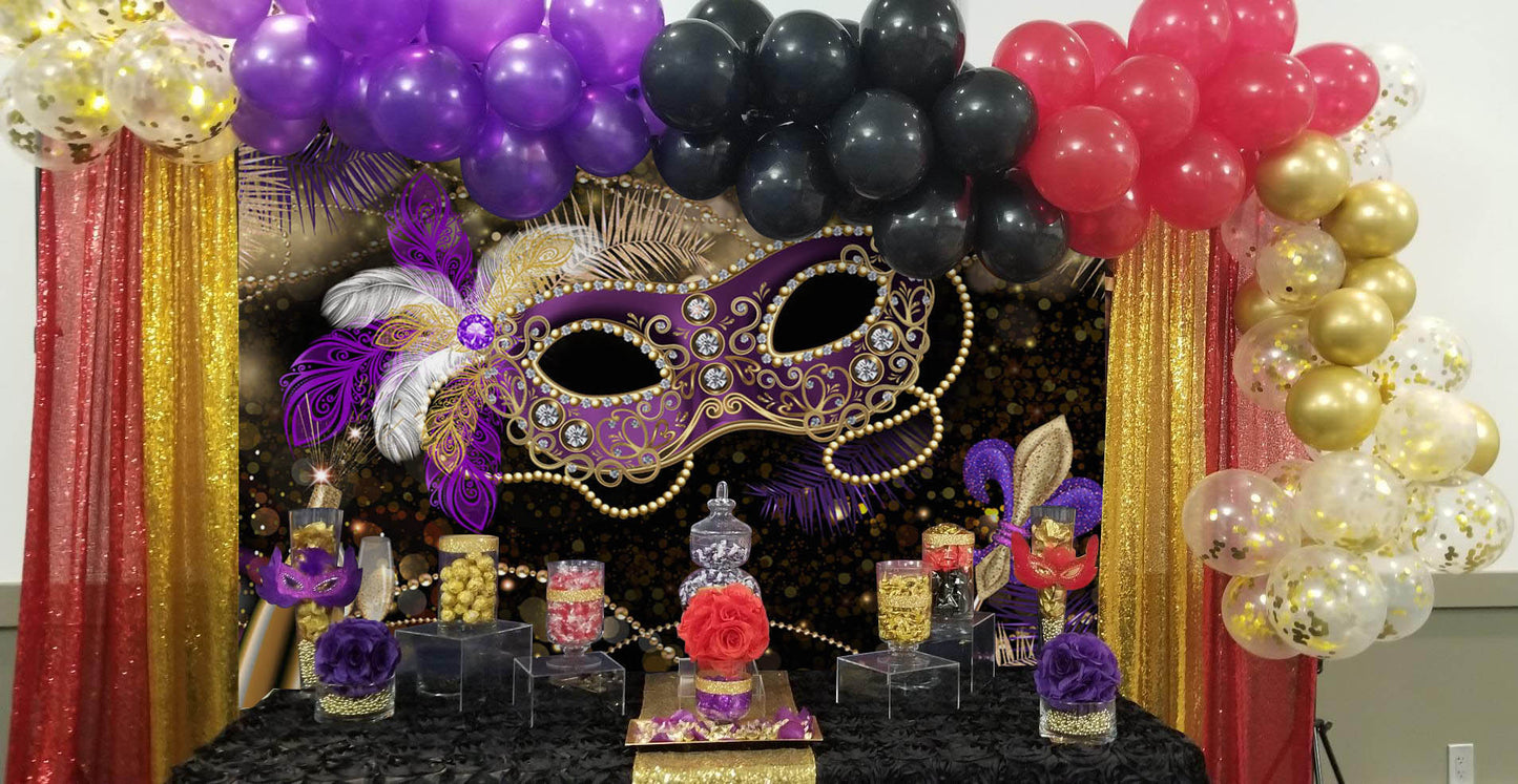 Mocsicka Happy Masquerade Party Backdrop Purple Gold Mask Photo Banners-Mocsicka Party