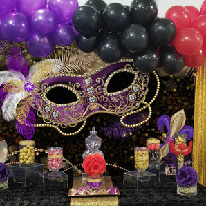 Mocsicka Happy Masquerade Party Backdrop Purple Gold Mask Photo Banners-Mocsicka Party