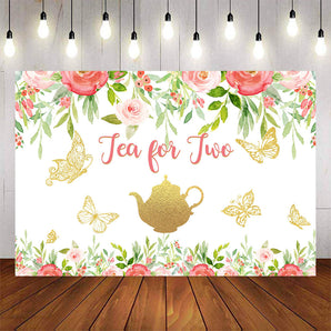 Mocsicka Tea Party Backdrop Flowers and Butterflies Photo Banners-Mocsicka Party