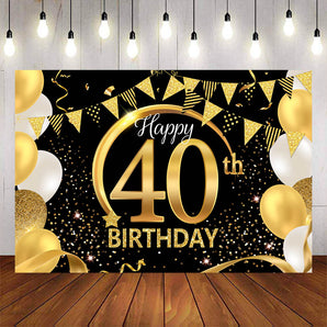 Mocsicka Happy 40th Birthday Golden Balloons Ribbon Photo Backdrops-Mocsicka Party