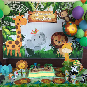 Mocsicka Welcome to My Safari Birthday Backdrop Theme Party Props-Mocsicka Party