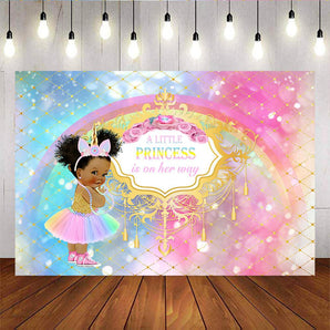 Mocsicka Unicorn Princess on Her Way Backdrop Rainbow Baby Shower Background