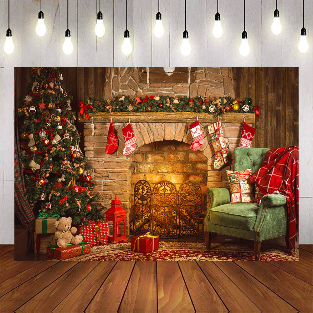 Mocsicka Merry Christmas Fireplace Sofa House Party Photo Backdrop-Mocsicka Party