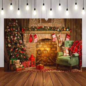 Mocsicka Merry Christmas Fireplace Sofa House Party Photo Backdrop-Mocsicka Party