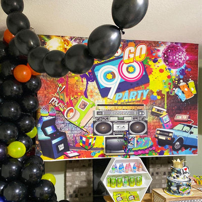 Mocsicka Let's Go 90s Party Backdrop Retro Radio Roller Skates Backdrops-Mocsicka Party