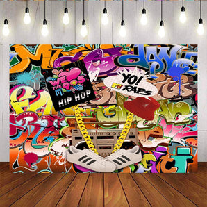 Mocsicka Back to the 90s Backdrop Hip Hop Theme Party Decoration Prop