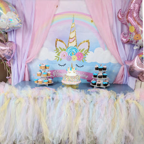 Mocsicka Rainbow Unicorn Birthday Backdrop Blue Sky and Cloud Backdrops-Mocsicka Party