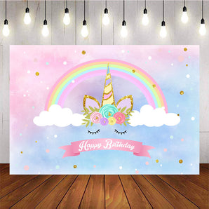 Mocsicka Rainbow Unicorn Birthday Backdrop Blue Sky and Cloud Backdrops