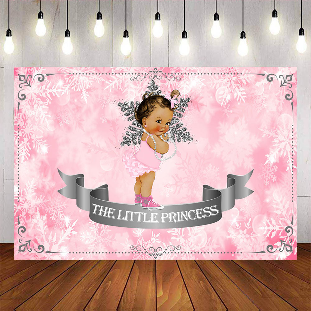 Mocsicka Little Princess Winter Snowflakes Baby Shower Pink Backdrop-Mocsicka Party
