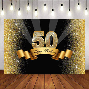 Mocsicka Goldden 50th Birthday Backdrop Black Gold Custom Back Drops