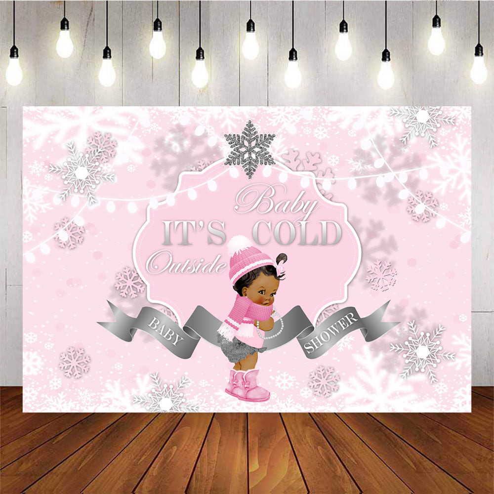 Mocsicka It's Cold Outside Winter Snowflakes Litter Girl Baby Shower Pink Background-Mocsicka Party