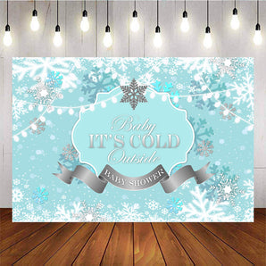 Mocsicka It's Cold Outside Winter Sliver Snowflakes Baby Shower Green Background-Mocsicka Party