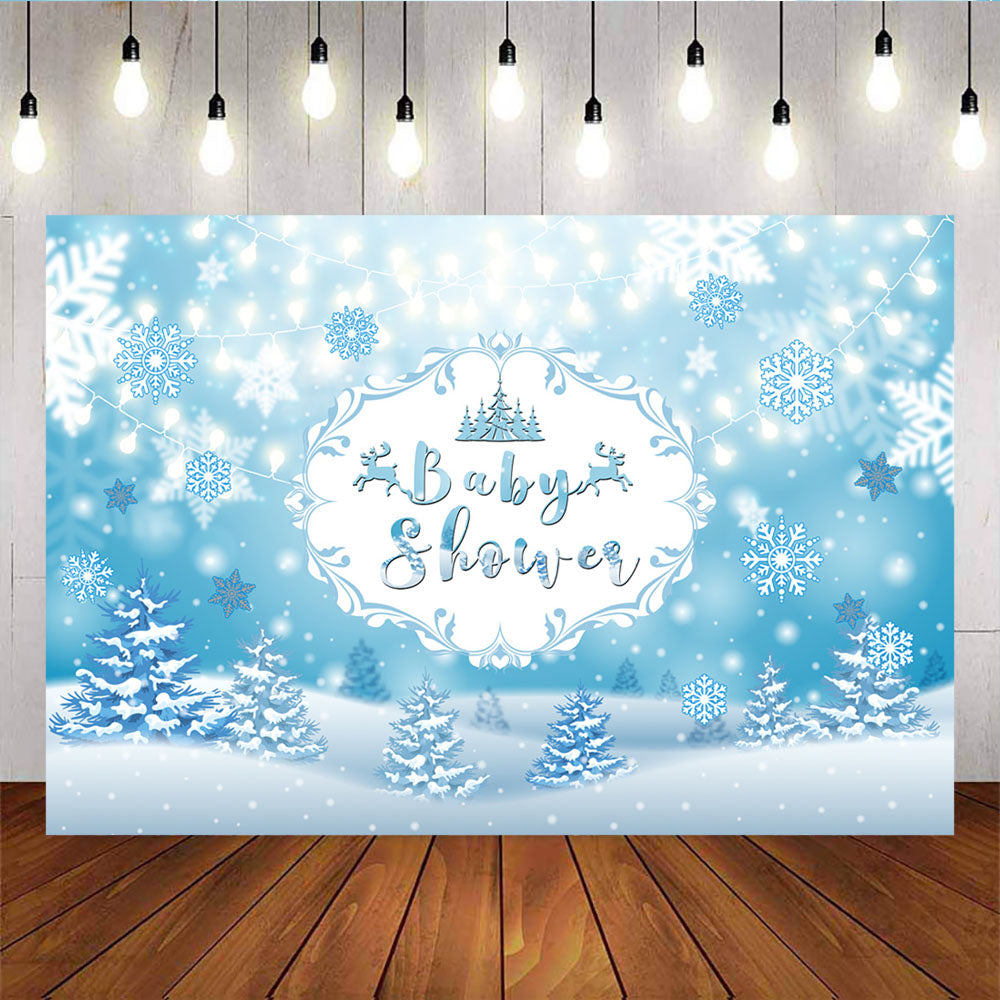 Mocsicka Winter Snow Scene Sliver Snowflakes Baby Shower Background-Mocsicka Party