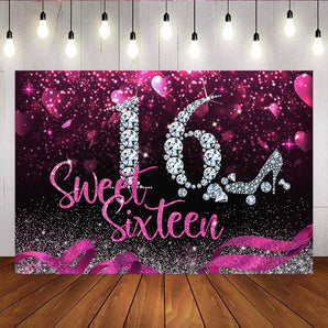 Mocsicka Sweet Sixteen Birthday Backdrop Purple Love and High Heels Background