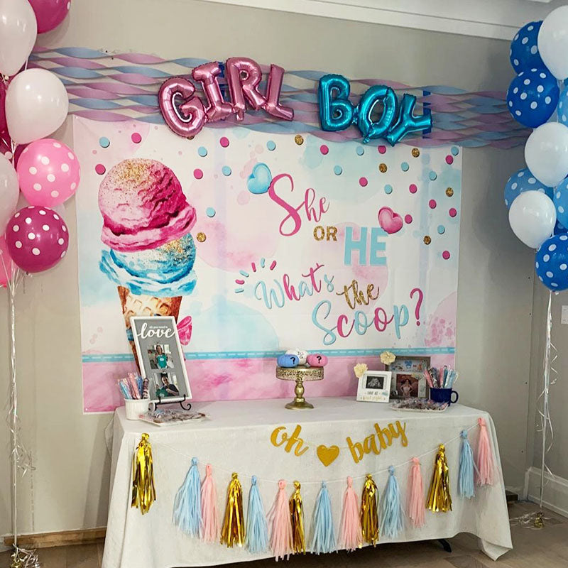 Mocsicka She or He Gender Reveal Backdrop Ice Cream Baby Shower Back Drops-Mocsicka Party