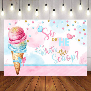 Mocsicka She or He Gender Reveal Backdrop Ice Cream Baby Shower Back Drops