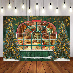Mocsicka Merry Christmas Toy House Window Winter Party Photo Backdrop-Mocsicka Party