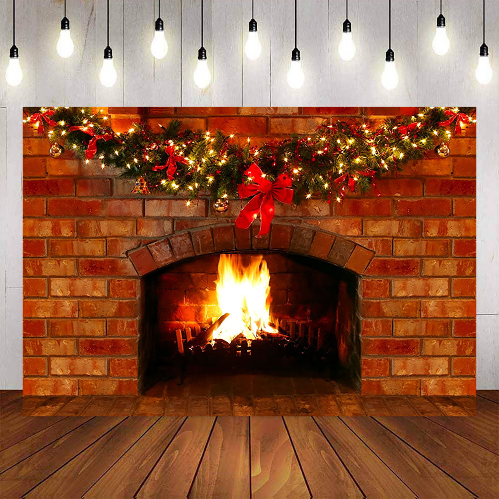 Mocsicka Merry Christmas Fireplace Winter Party Photo Backdrop-Mocsicka Party
