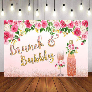 Mocsicka Rose Gold Champagne Pink Flowers Backdrop Happy Birthday Party Props-Mocsicka Party
