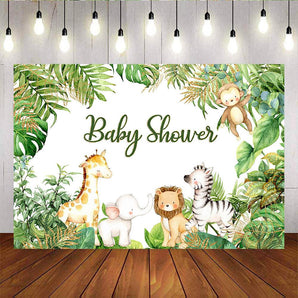 Mocsicka Safari Baby Shower Backdrop Plam Leaves Little Animals Background-Mocsicka Party