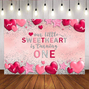Mocsicka Little Sweet Heart Turning One Backdrop 1st Birthday Party Supplies