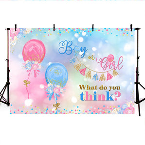 Mocsicka Boy or Girl Gender Reveal Backdrop Balloons and Flowers Baby Shower Background