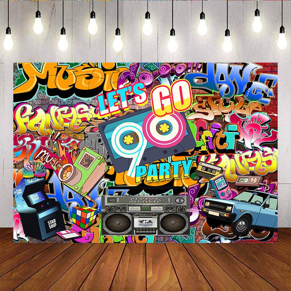 Mocsicka Let's Go 90s Party Backdrop Retro Radio and Graffiti Wall Photo Background-Mocsicka Party