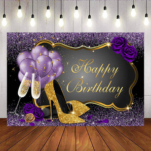 Mocsicka Adult Birthday Backdrop Gold High Heels and Champagne Photo Background-Mocsicka Party