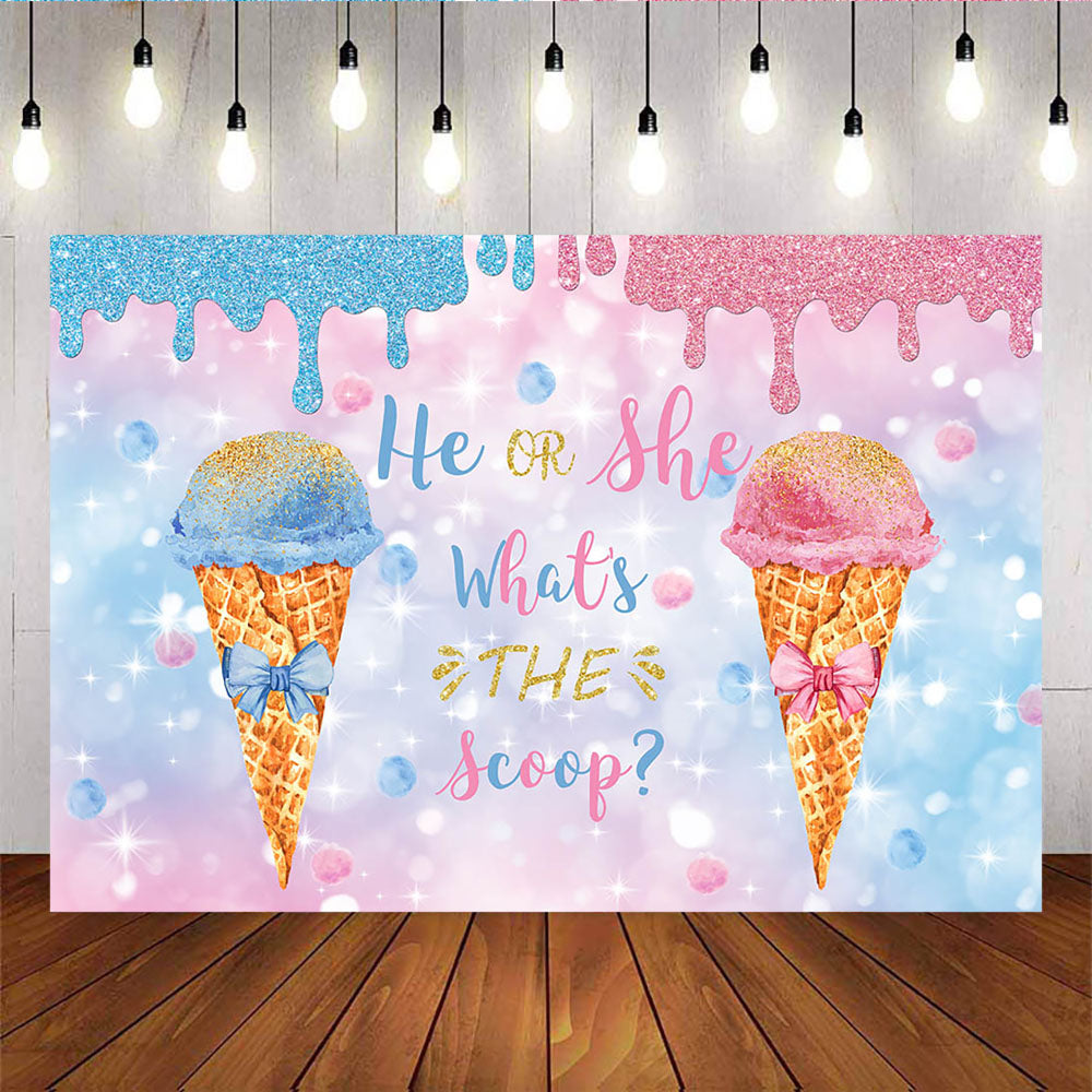 Mocsicka He or She Gender Reveal Backdrop Sweet Ice Cream Baby Shower Background-Mocsicka Party