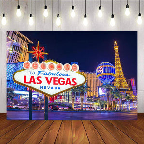 Mocsicka Welcome to Fabulous Las Vegas Background Night Cityscape Photo Banners-Mocsicka Party