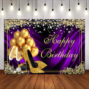 Mocsicka Happy Birthday Decoration Golden Champagne High Heels and Balloons Backdrop-Mocsicka Party