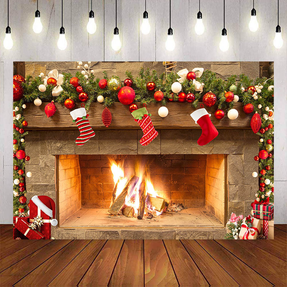 Mocsicka Merry Christmas Fireplace Photo Background-Mocsicka Party