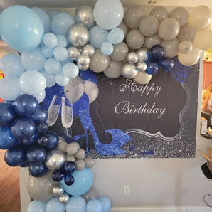 Mocsicka Blue High Heels and Balloons Happy Birthday Party Banners-Mocsicka Party