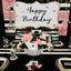Mocsicka Golden Eiffel Tower Pink Flowers and Stripes Happy Birthday Backdrop-Mocsicka Party