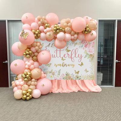 Mocsicka Pink Flowers and Butterfly Baby Shower Background-Mocsicka Party