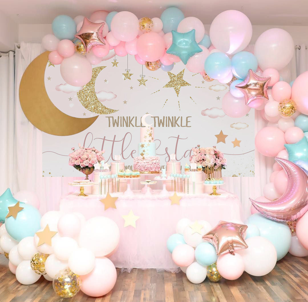 Mocsicka Twinkle Little Star and Gold Moon Baby Shower Backdrop-Mocsicka Party