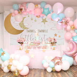 Mocsicka Twinkle Little Star and Gold Moon Baby Shower Backdrop-Mocsicka Party