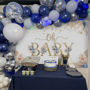 Mocsicka Blue Flowers Oh Baby Shower Backdrop-Mocsicka Party